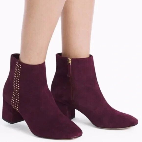 WHBM White House Black Market Ankle Boots Womens 8.5 Zeek Studded Wine Suede - Picture 12 of 12